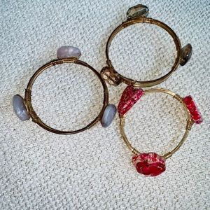 Gold, wire stone bangles